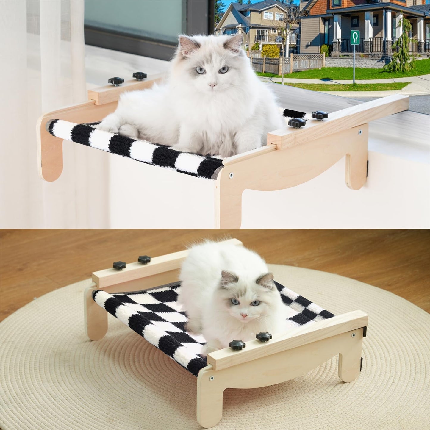 No-Drill Wooden Cat Window Perch
