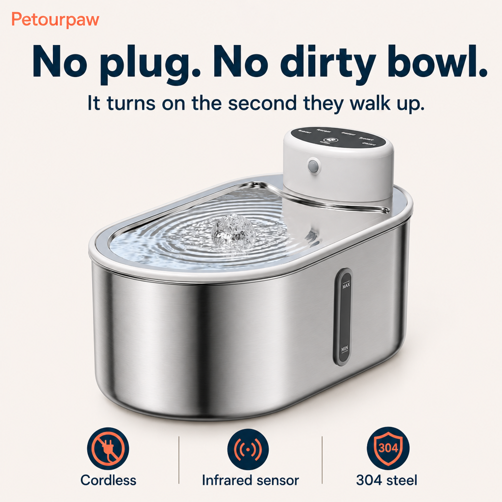 Stainless steel infrared pet water fountain, cordless 3 L